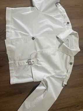 Michael Kors White Jacket top with Silver Logo Patch size large